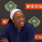 Nneka Ogwumike celebrates during a WNBA game, now the first player to sign with Project B.