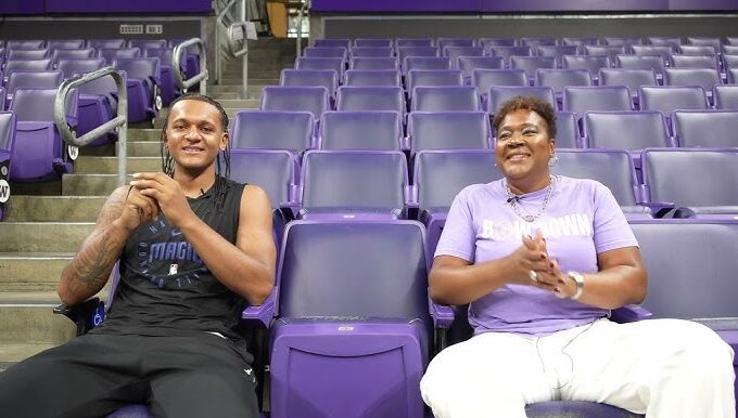 Rhonda Smith-Banchero and Paolo Banchero speaking together about their basketball journeys and UW roots.