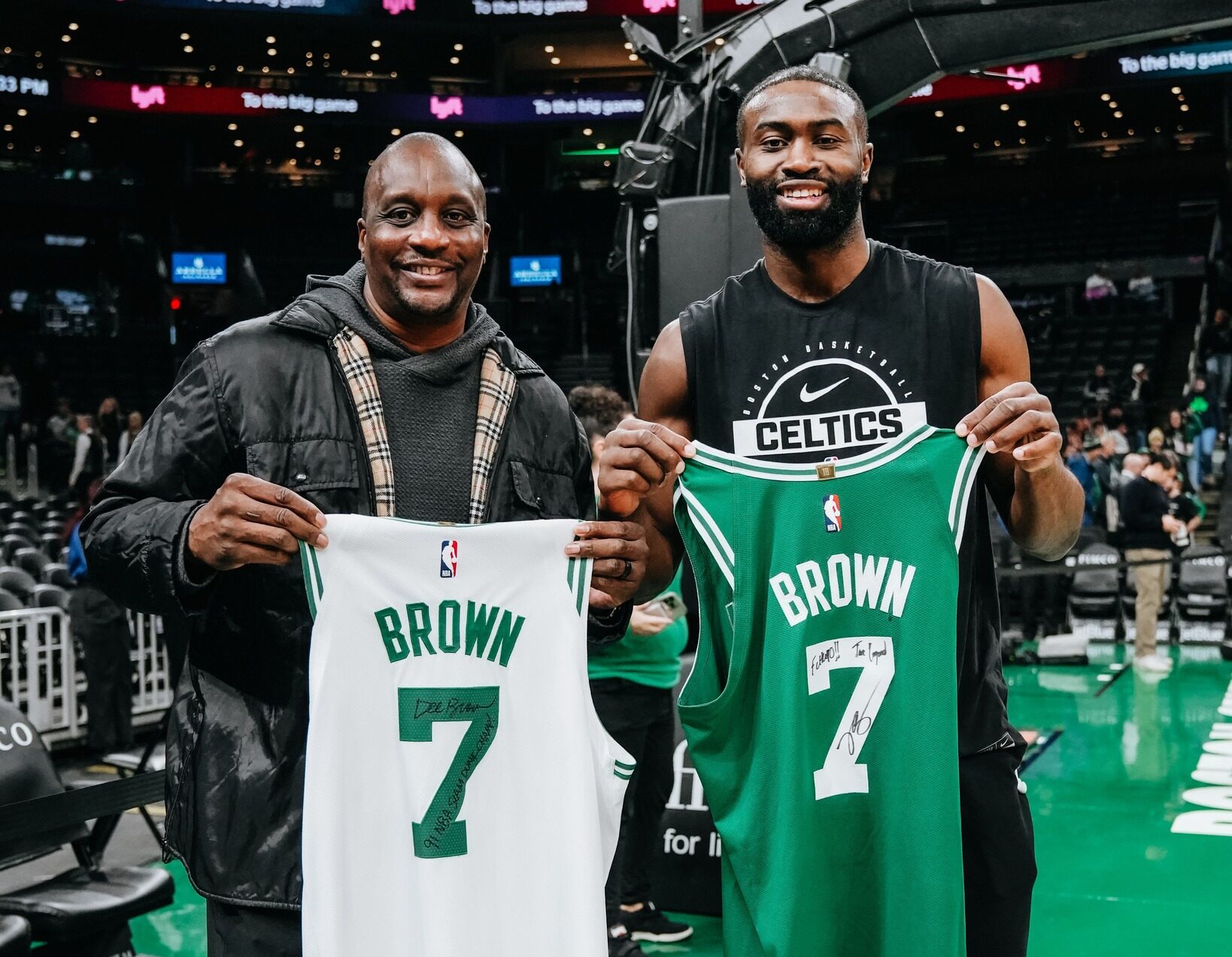 Jaylen Brown honors Celtics legacy in a Dee Brown jersey swap moment