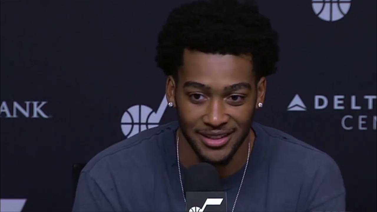 Brice Sensabaugh of the Utah Jazz speaks during an interview about his off‑court interests.