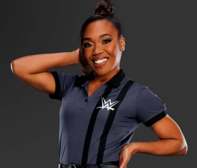WWE referee Daphanie LaShaunn, also known as Aja Smith, during a televised event.